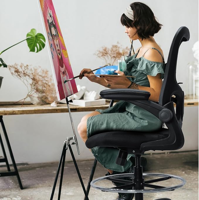 Drafting Chair, Ergonomic Tall Office Chair for Standing Desk, Counter Height Desk Chair with Adjustable Padded Armrests and Footrest Ring Standing Desk Chair Adjustable Height with Lumbar Support - Image 9