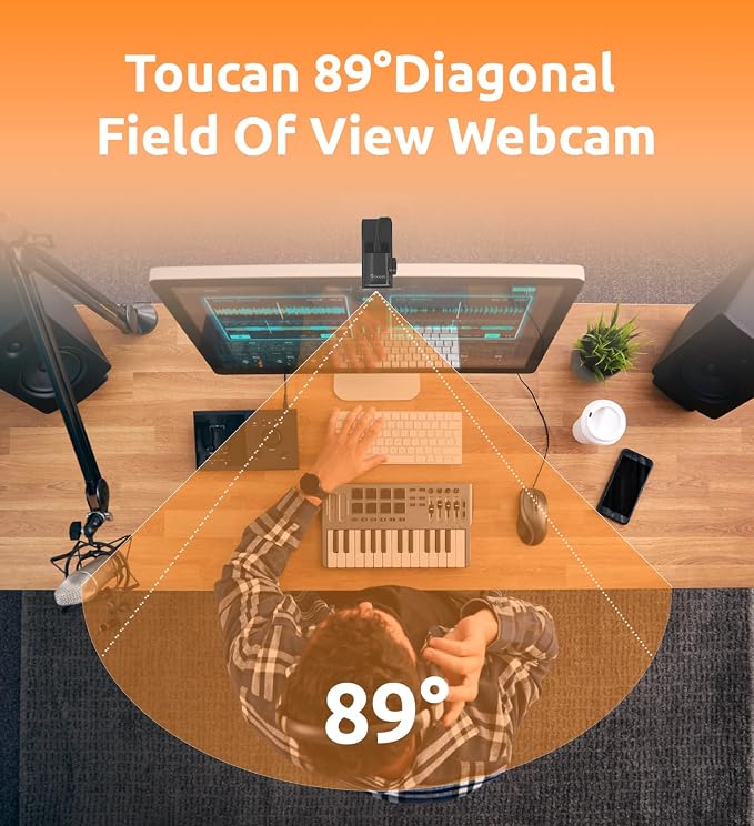 TOUCAN 1080P Webcam with Microphone,FHD Streaming Camera with 1080P/60fps,Privacy Protection Plug Play Ultra Compact Web Cam w/ 89°View for Computer/Meeting/Online Classes/Zoom/YouTube - Image 4
