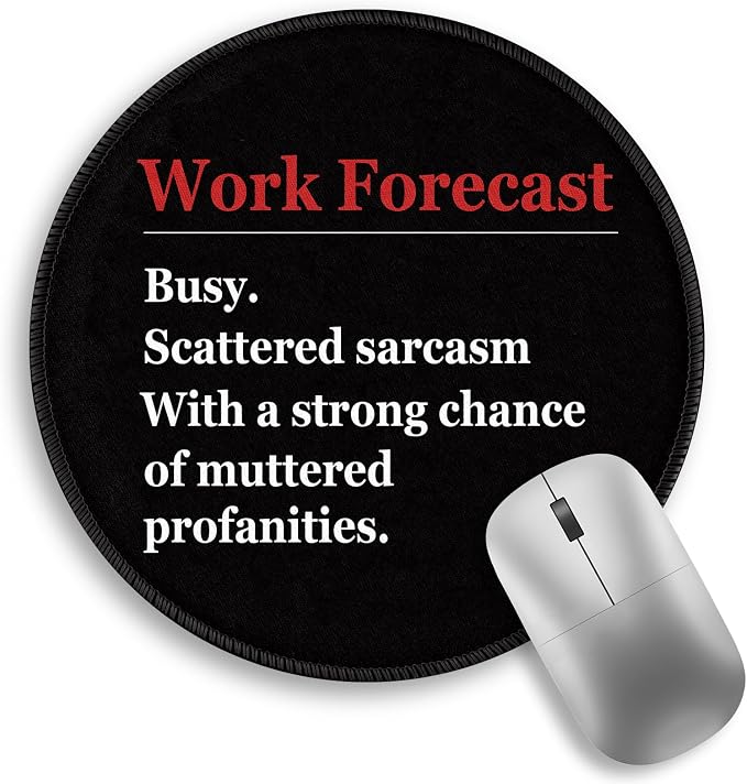 Funny Work Mouse Pad, Small Round Mousepad for Desk, Laptop | Mini Travel Wireless Mice Pad for Computer, Office Accessories, Coworker Gifts, 8.6 x 8.6 inch by Lebrocoli