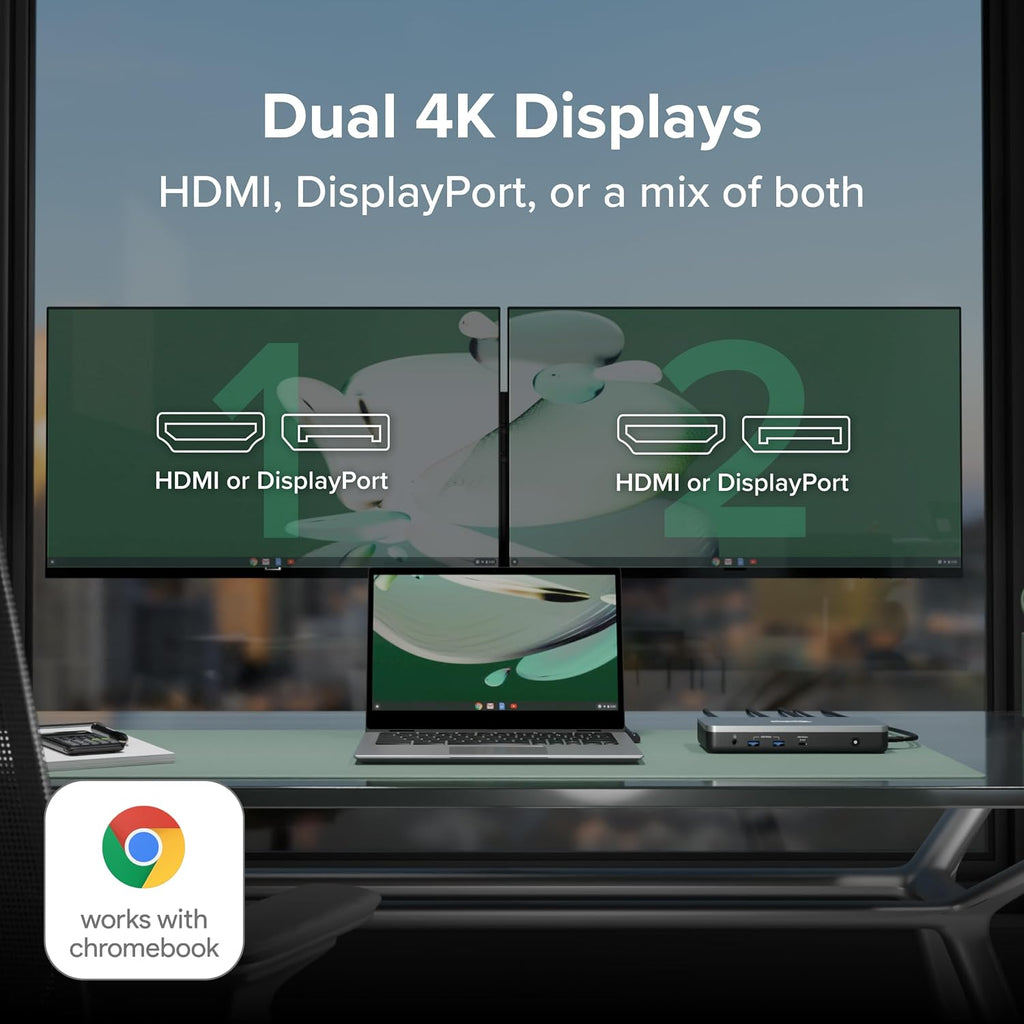 Plugable 12-in-1 Dual 4K USB-C Docking Station for ChromeOS/Windows - Image 2