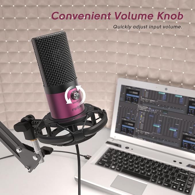 FIFINE T669 Rose Red Podcast Microphone Kit with Boom Arm for Recording | PC Computer Microphone for Streaming, Gaming, Voice-Over, Meeting, Shock Mount, Pop Filter - Image 3