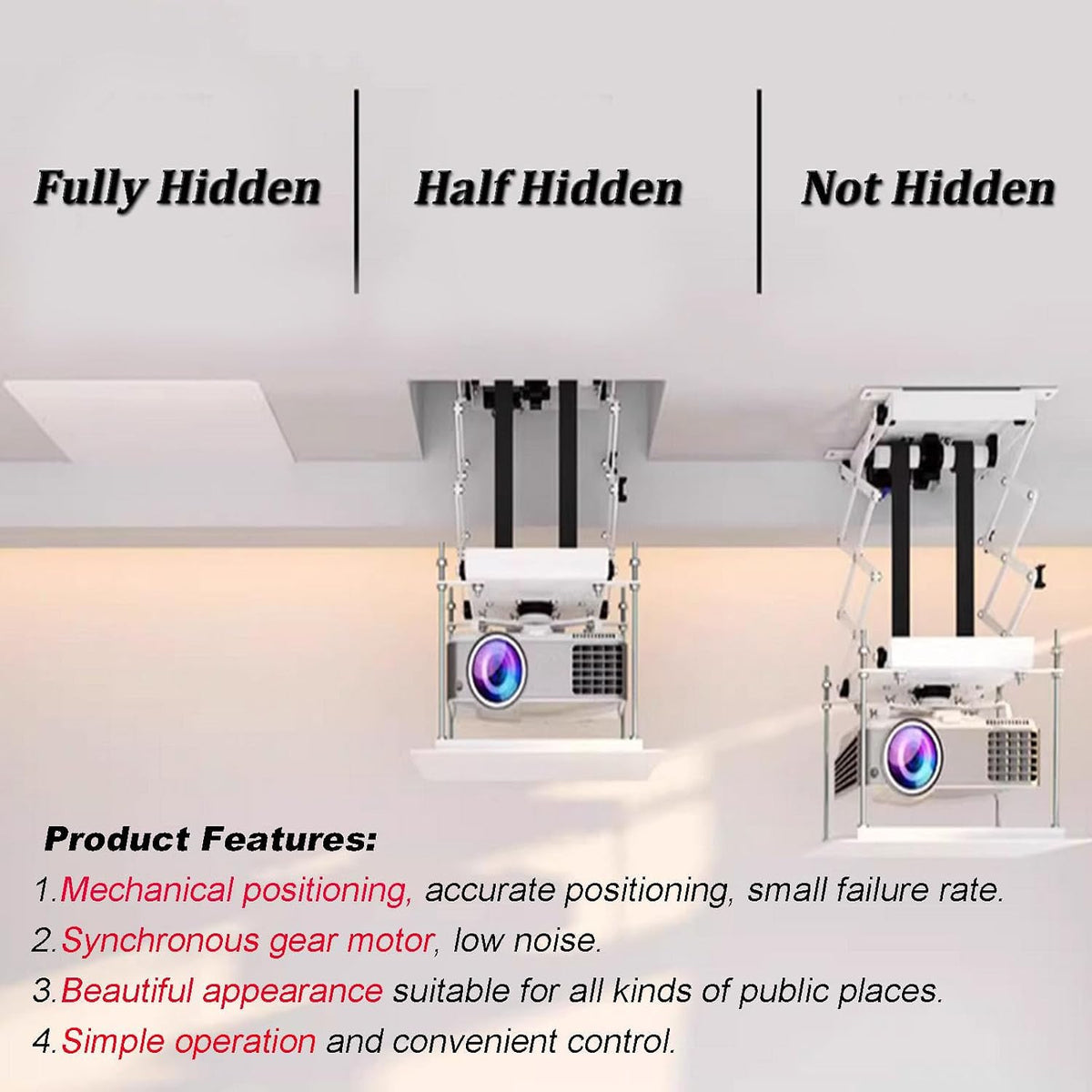 INTBUYING Electric Projector Ceiling Mount 39In Hidden Ceiling Projector Mount Universal 110V 25W with Wireless Remote Control 22lbs Max Load for Cinema Church with 20x 20 in Fixing Plate - Image 6