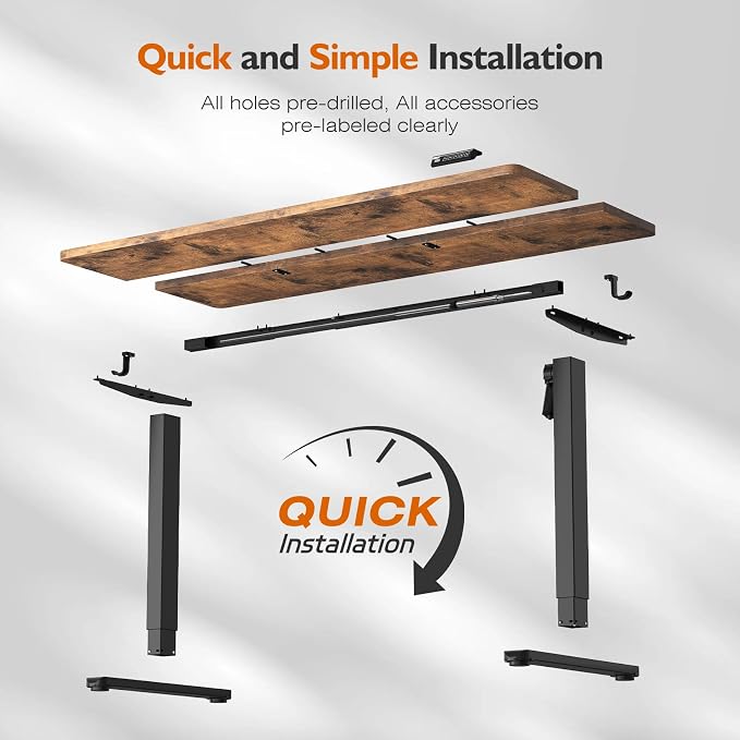 Monomi 48" x24“ Electric Height Adjustable Standing Desk,Rustic Brown | Ergonomic Home Office Computer Gaming Desks with Memory Presets,Stable Steel Frame,176 lbs Capacity,Easy Assembly - Image 7