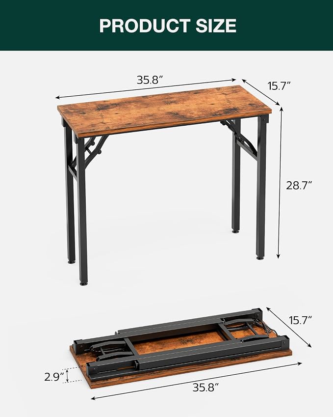 Small Folding Computer Desk – Portable 35.8 Inch Foldable Laptop Table, Collapsible and Compact for Easy Storage and Fast Setup, Lightweight for Small Spaces, Craft and Study Use, Rustic Brown - Image 2