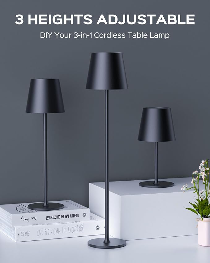 JACKYLED Cordless Table Lamps Rechargeable, 3 Adjustable Height, 5000 Capactiy Operated, 3 Colors Smooth Dimming, Portable LED Waterproof Table Lamp for Dining, Bedroom, Outdoor (2 Pack) - Image 3
