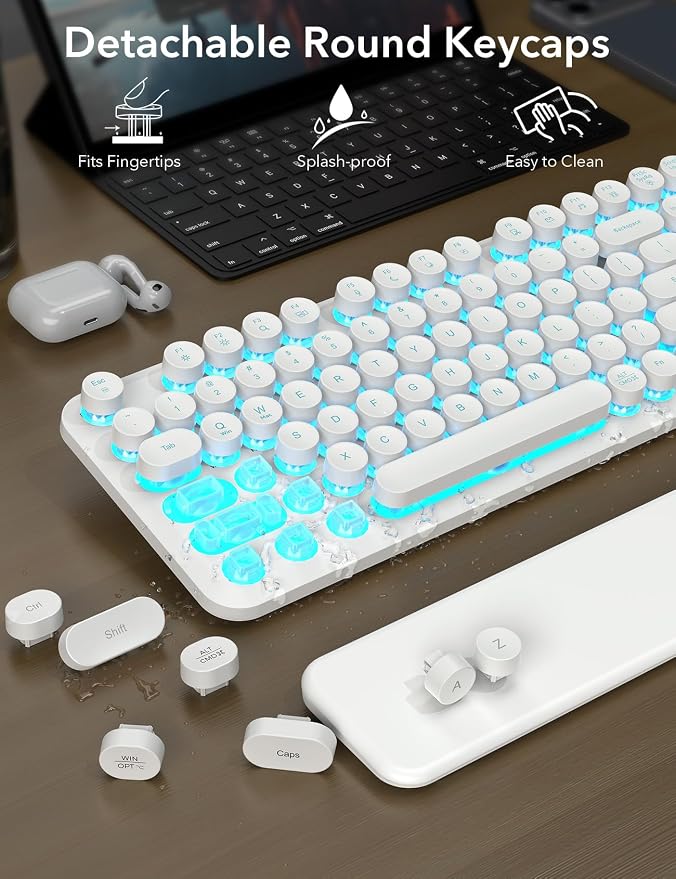 Wireless Keyboard and Mouse Backlit - Typewriter, Magnetic Wrist Rest | Retro Round Keys, Light Up Letters, 2.4GHz Cordless Combo for Mac, Windows, PC, Laptop, Trueque CK23Pro [Upgraded] - Image 6