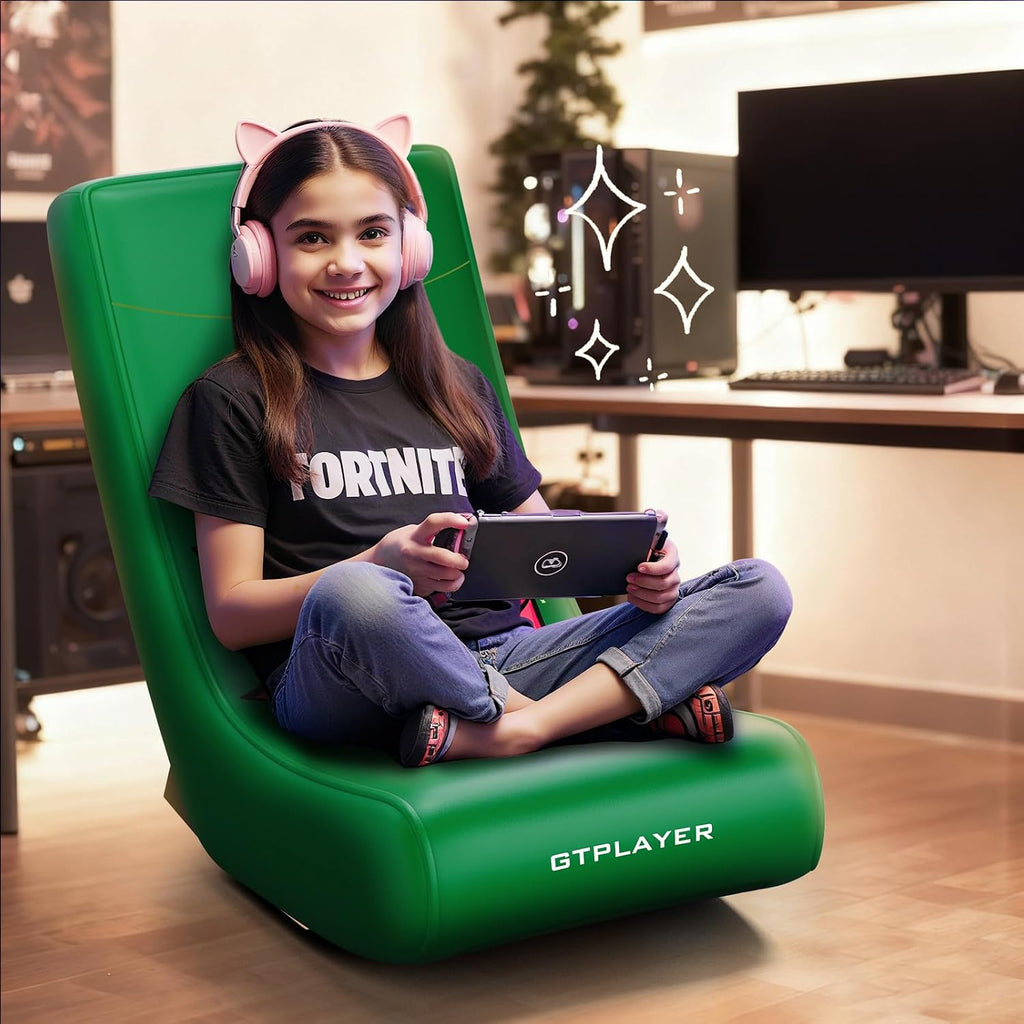 GTPLAYER Gaming Floor Rocking Chair – Rocker Floor Game Chair with Angle Limiter, Stylish Patterned Design, Comfortable Video Game Seat, Green Kitty Pattern - Image 2