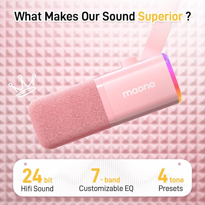 MAONO PD100X USB/XLR Podcast Microphone for PC,Gaming Streaming Dynamic Mic | Noise Reduction,Tap to Mute,Custom RGB, Maono Link Support,Volume & Gain Control,Desktop Stand,for Computer Recording, Pink - Image 2