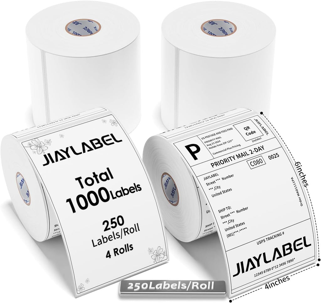 4x6 Thermal Mailing Labels for Direct Thermal Label Printer Shipping Sticker Paper for Address Postage, 250 Labels/Roll, 4 Rolls, Total 1000PCS by JIAYLABEL
