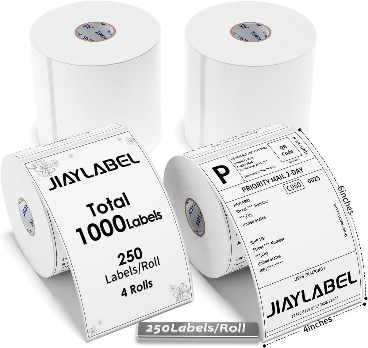 4x6 Thermal Mailing Labels for Direct Thermal Label Printer Shipping Sticker Paper for Address Postage, 250 Labels/Roll, 4 Rolls, Total 1000PCS by JIAYLABEL