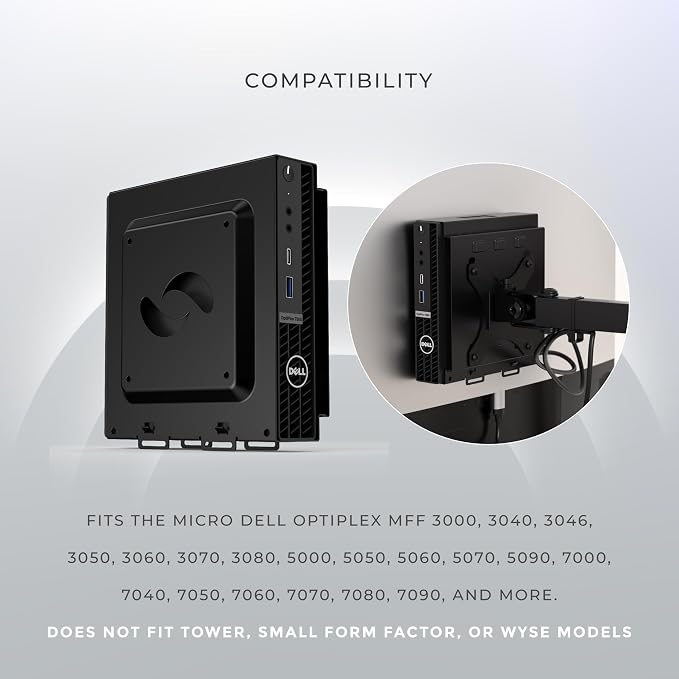 HumanCentric Dual VESA Mount for Dell OptiPlex Micro, Monitor Arm Support | 100x100mm VESA Compatible, Wall Mount & Monitor Arm Support, Power Supply Holder Sold Separately. Part no 101-2110 - Image 3