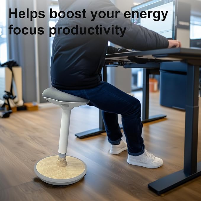 Adult Wobble Stool - Anti-Fatigue Standing Desk Stool with 360° Rocking Non-Slip Curved Base, Height Adjustable 22-32 Inch Standing Chair for Home & Office,Light Wood - Image 6