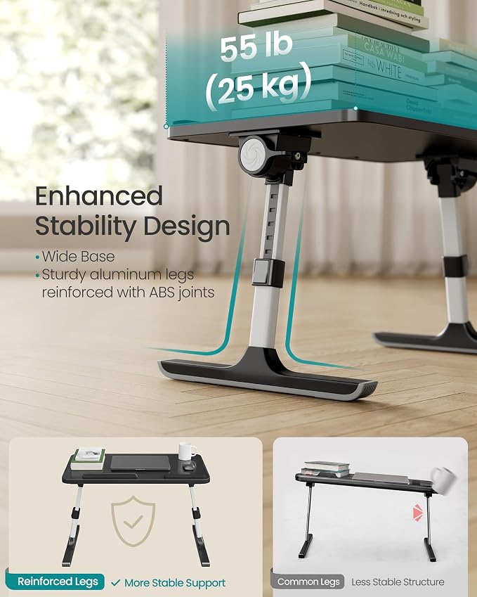 SONGMICS Bed Laptop Desk, Adjustable Laptop Desk for Bed with 8 Heights, Portable Foldable Bed Table, for Bedroom and Living Room, 20.5 x 11.8 x 9.1 Inches, Ink Black ULLD117B101 - Image 6