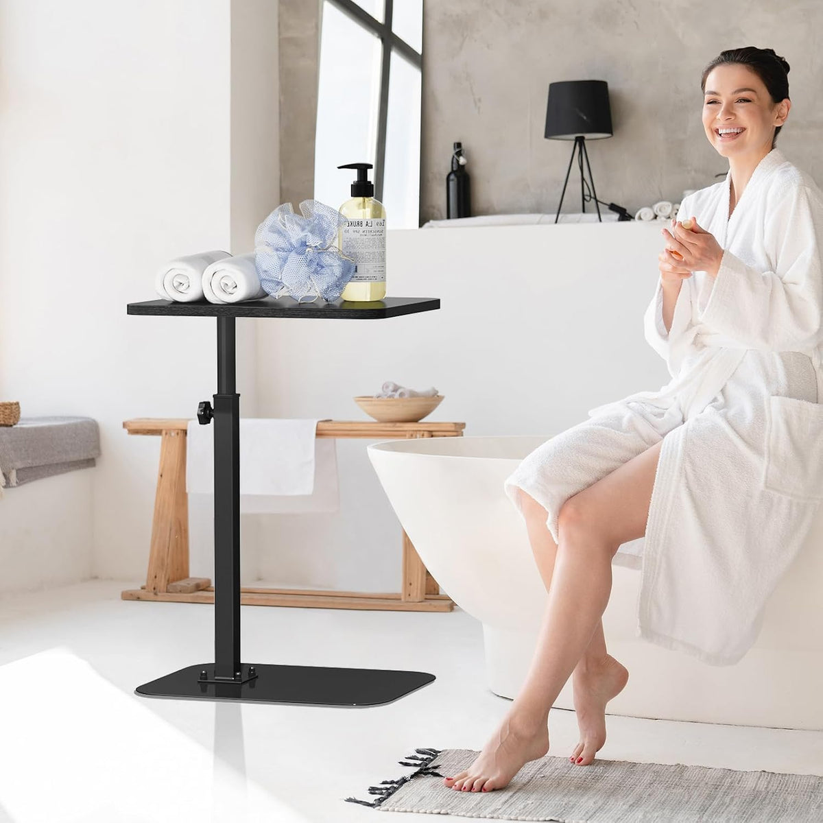Adjustable Height TV Tray Table for Couch, 360° Swivel Side Table - Image 9