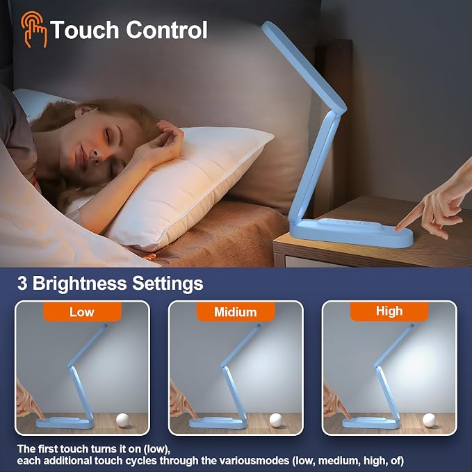 Giryuhd LED Desk Lamp for Office Home & Battery Operated Lamp Rechargeable Lamp Foldable & Portable Light, LED Desk Light Strip, 3 Brightness Dimmable Small Desk Lamp Wireless Reading Lamp - Image 2
