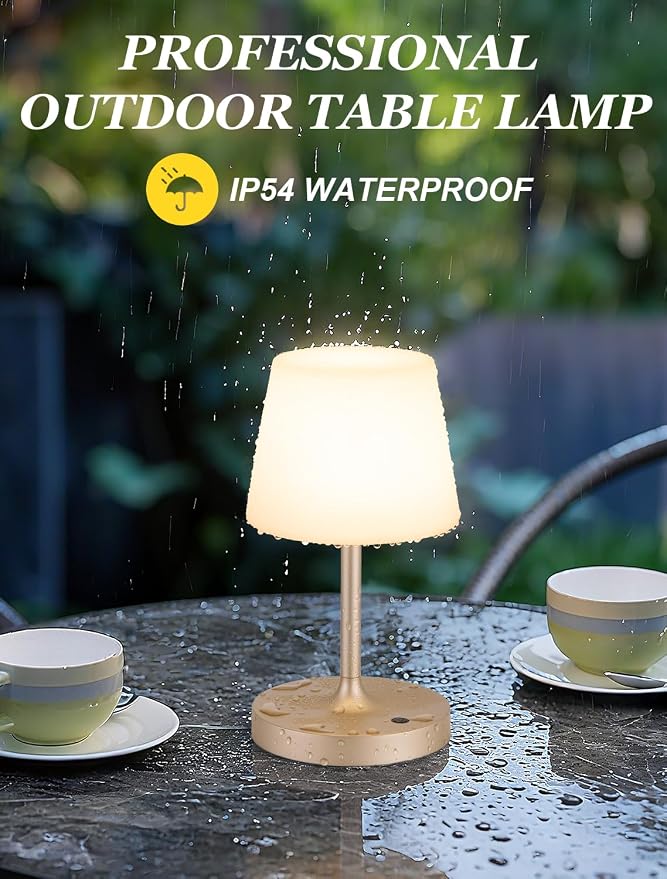 Kakanuo Champagne Gold Shower Lamp Waterproof, Rechargeable Cordless Lamp with 4000mAh Battery, Touch Dimmable Table Lamp for Outdoor, Kitchen, Bathroom, Camping, Patio, IP54 - Image 5