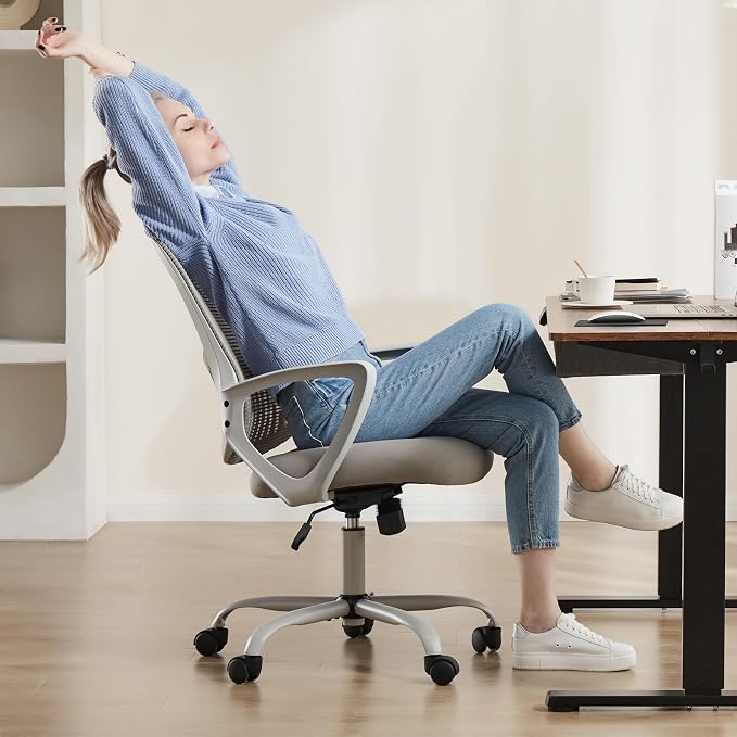 OLIXIS Home Office Chair, Mesh Desk Chair, Ergonomic Lumbar Support | Mid Back Computer Ergonomic, Height Adjustable Swivel Task, Large Seat Armrest, Adults, Grey - Image 7