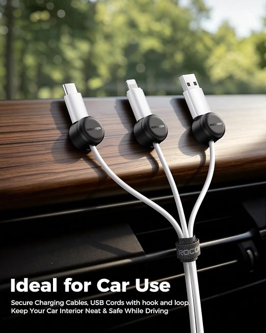 Rocoren 50‑Pack Rotatable Cable Clips & Cord Straps Cable Management Kit | 10 Magnetic Clips & 40 Reusable Hook and Loop Cord Straps, Cord Holder Accessories for Under Desk, Nightstand, Home & Office - Image 2