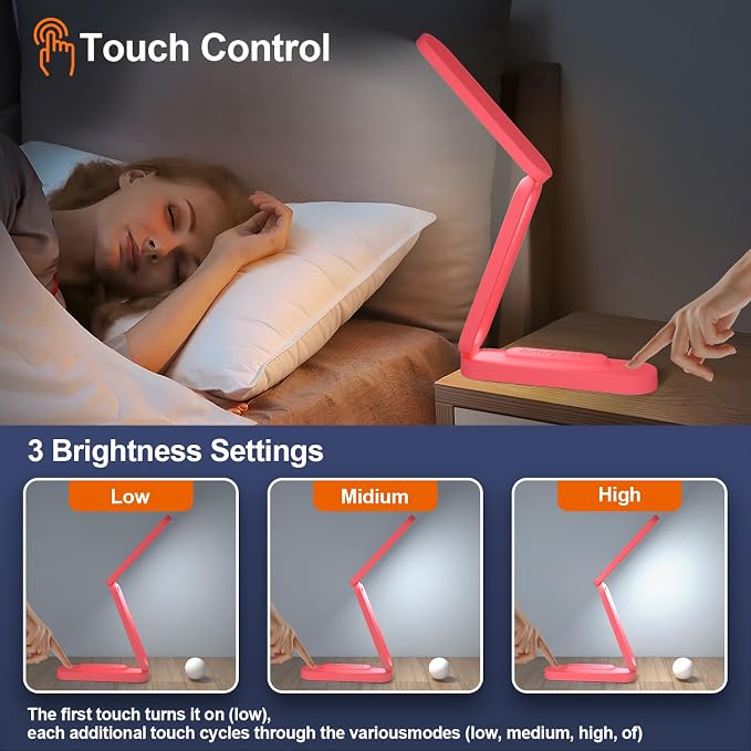 Giryuhd LED Desk Lamp for Office Home & Battery Operated Lamp Rechargeable Lamp Foldable & Portable Light, LED Desk Light Strip, 3 Brightness Dimmable Small Desk Lamp Wireless Reading Lamp - Image 2