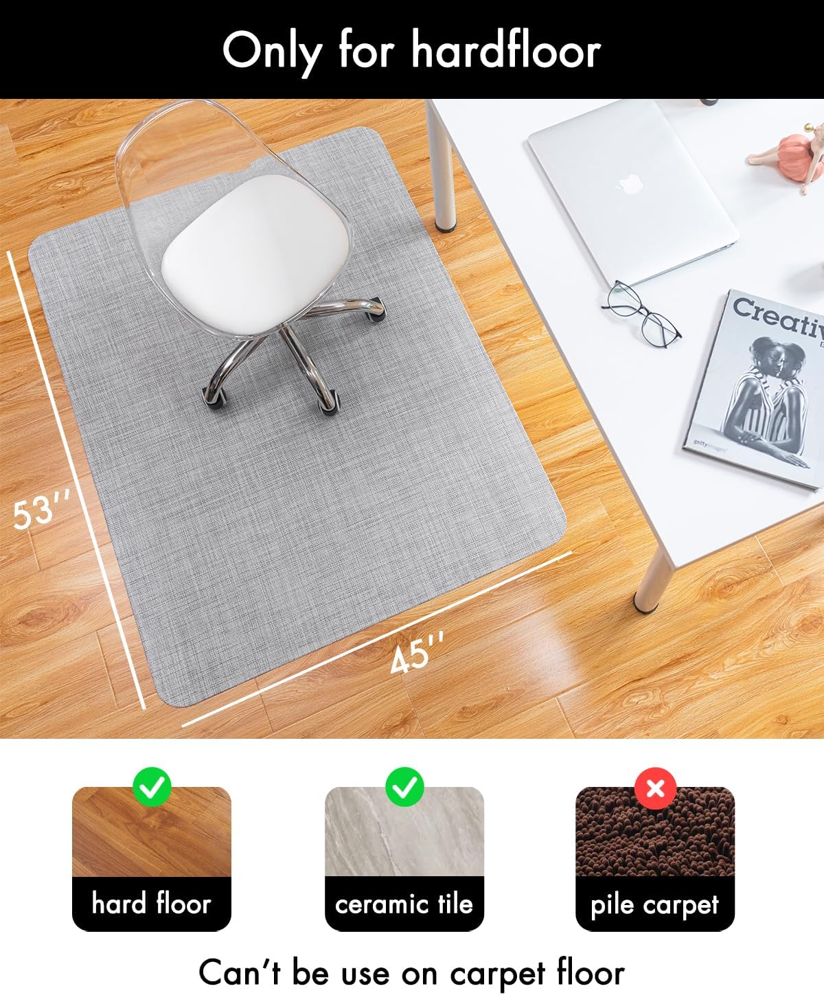 Baroyal Office Chair Mat for Hardwood Floor, Anti-Slip PVC, 45 x 53 Inch - Image 3