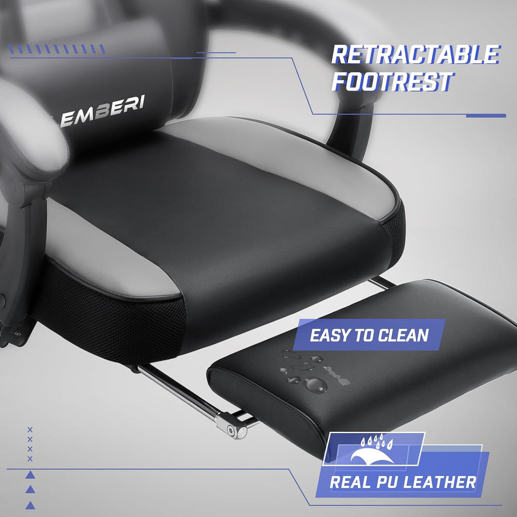 Ergonomic Gaming Chair with Footrest, 400lb Weight Capacity, Gray - Image 7