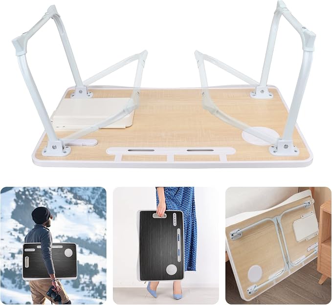 Laptop Bed Table, Laptop Desk for Bed, Foldable Laptop Bed Desk with USB Charge Port, Handle, Desktop Card Slot, Cup Slot, Side Drawer, Portable Laptop Table for Bed Eating Reading Working - Image 5