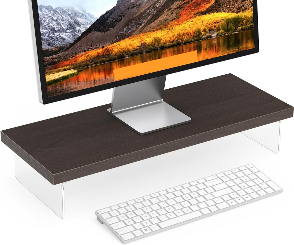 Monitor Stand Riser, 25x10 in Wood & Acrylic Computer Desk Organizer Shelf by SSWOOD