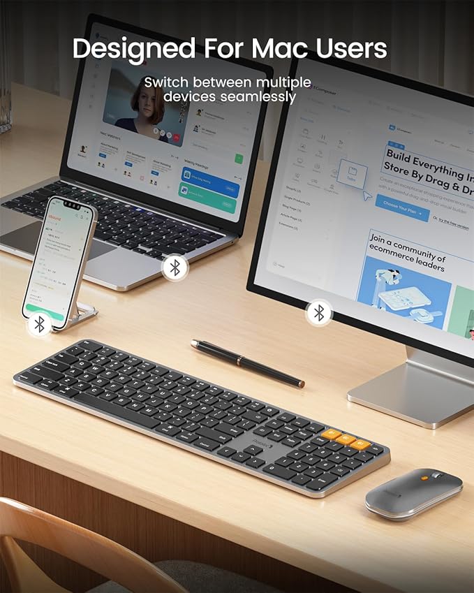 ProtoArc KM100-A Backlit Bluetooth Keyboard and Mouse for Mac, Space Gray | Full Size Mac Layout with Numeric Keypad, Wireless Keyboard Mouse for Mac, Multi-Device, Rechargeable, for MacBook Pro/Air - Image 2