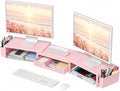 Desk Organizers and Accessories, Dual Monitor Stand Riser with Drawer and 2 Pen Holders, Desk Shelf Computer Racks for Office Workspace Organizers, Desktop Organization (Peach-pink) by OPNICE