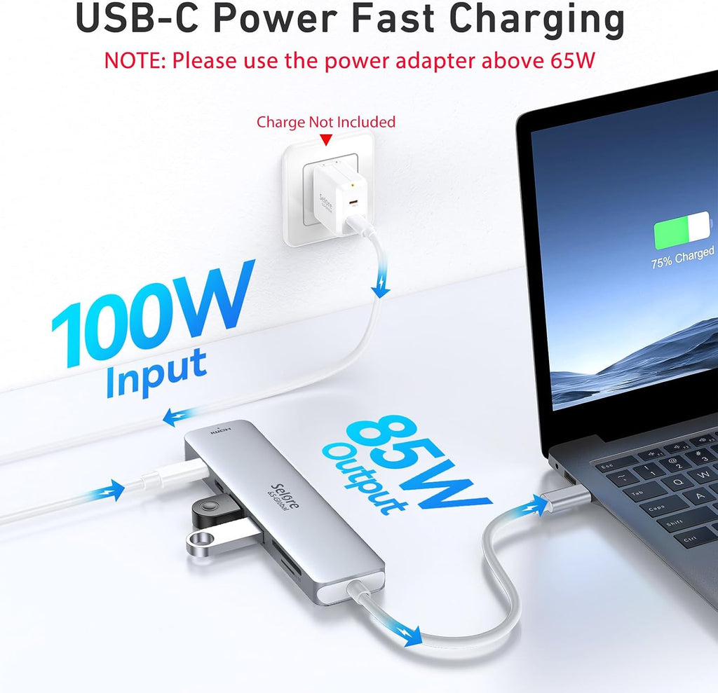 Selore&S-Global USB C Hub HDMI Adapter for MacBook Pro/Air, 7 in 1 USBC Dongle with HDMI, microSD/SD Reader, USB C Data Port,100W PD and 2 USB 3.0 Compatible for MacBook Pro/Air(Light Sliver) - Image 4