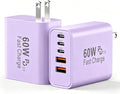 USB C Charging Blocks, 60W USBC Wall Fast Charger Block, Type C Phone USB C Charger Fast Charging Brick, 5-Port Multiport Charger Plug Power Adapter for Phone 17/16/15/14/13 Pro Max, Pad,S25-Lavender by Duloch