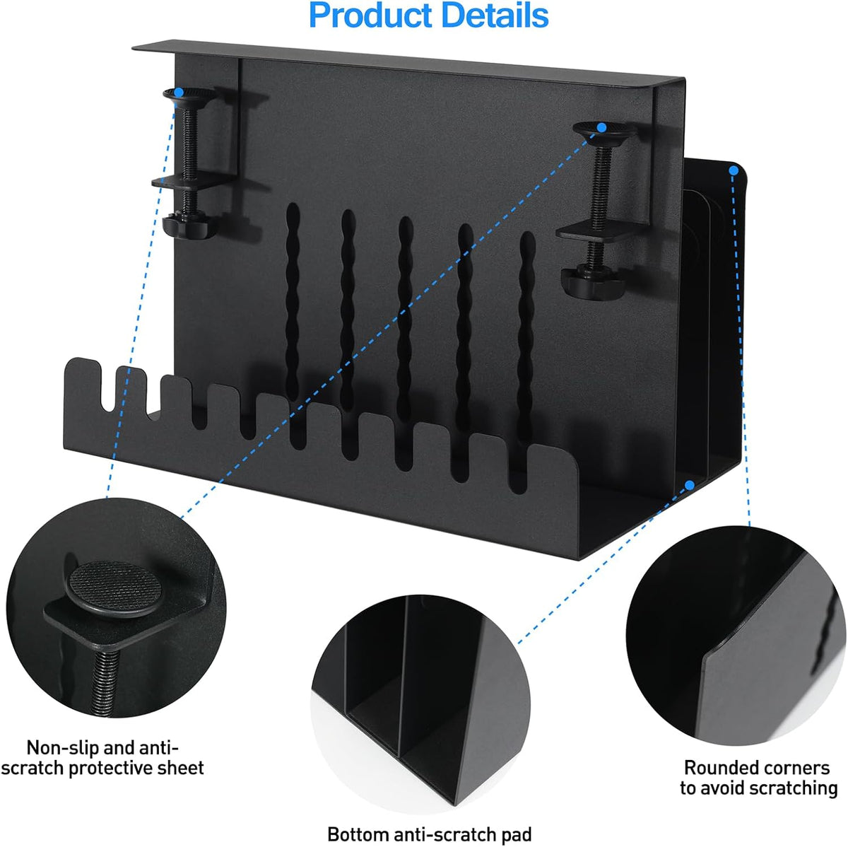 MAXECHO Desk Side Storage, Under Desk Laptop Mount, Table Side Hanging File Organizer, No Drill Clamp On Cable Management Tray, Laptop Holder with Magnetic Pen Holder for Office and Home, Load 22 Lbs - Image 4