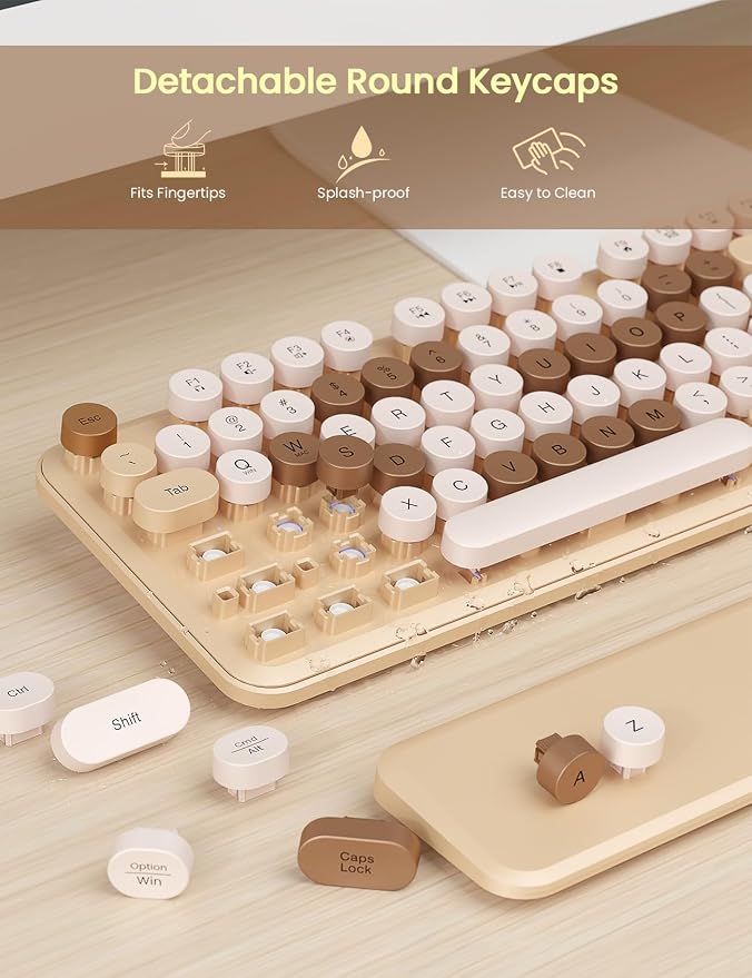 Wireless Keyboard and Mouse Combo, Cute Typewriter, Magnetic Wrist Rest | Full-Size, Round Keycaps, Smart Sleep Mode, 2.4GHz Stable Connection for Mac/Windows/PC, Office or Home, Trueque CK24 - Image 6