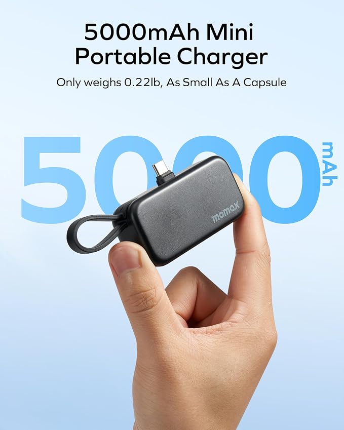 MOMAX Portable Charger 5000mAh Small Power Bank Wireless Portable Charger | PD 20W Fast Charging, 3 USB-C Port, LED Battery Display, Mini, Smart Temperature Control for iPhone 17 16 15 Pro Max, Black - Image 2