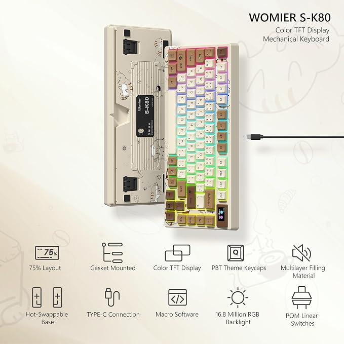Womier SK80 Retro 75% Keyboard with Color Multimedia Display Gaming Keyboard - Image 2