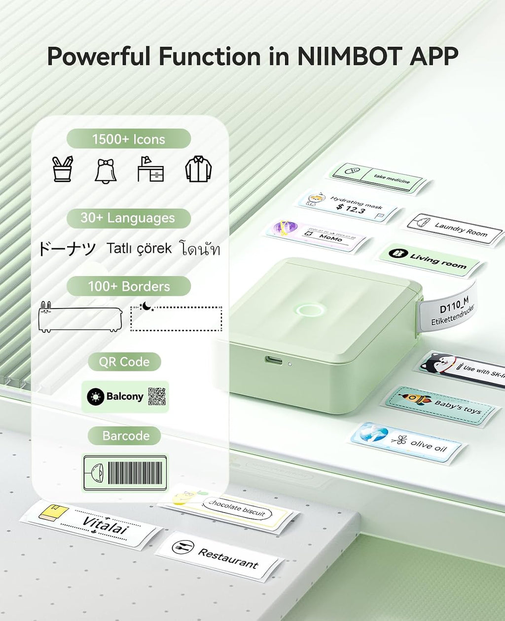NIIMBOT D110 Label Maker Machine with Tape, Bluetooth Label Printer, Green - Image 5