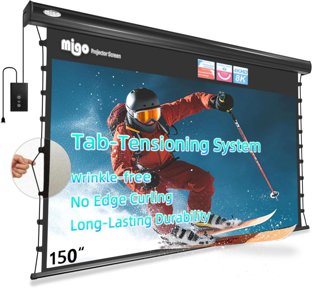 MIGO 150 Inch Pull Down Projector Screen,with Grey Crystal 2.0 Gain Partial Ambient Light Projector Screen Wall/Ceiling Mount for Ultra Short Throw Projector Movie Home Theater Cinema(Black Housing) by MIGO