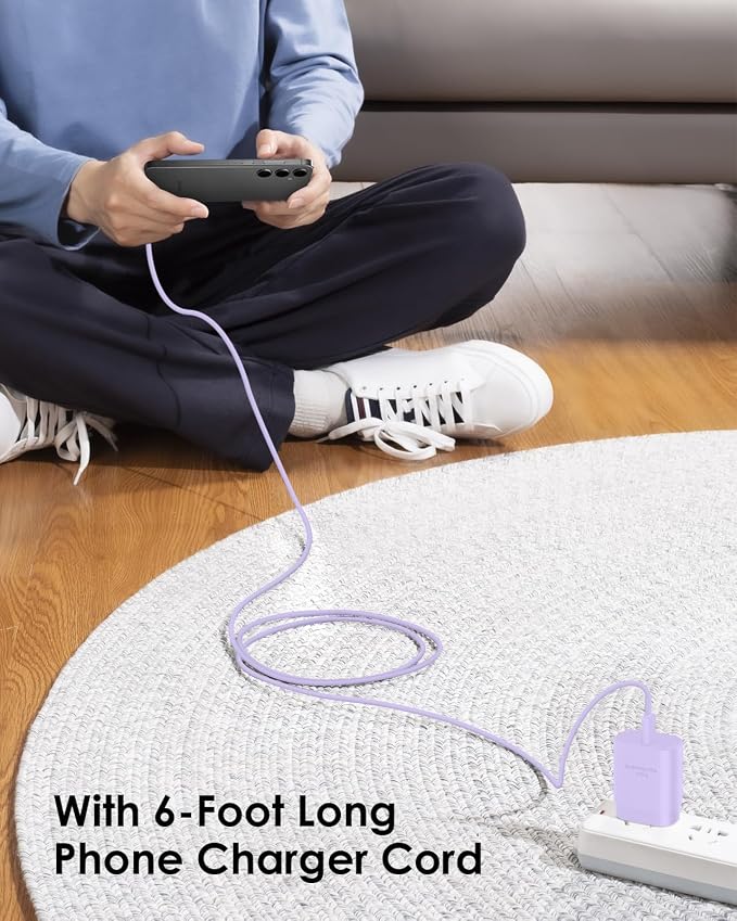 AISNI USB C Charger, 2 Pack 25W Type C Charger Fast Charging with USBC Chargers Cable 6 FT Android Phone Charge for Galaxy S25/ /S24/S23+/S22/S21/S20/Phone 17 16 15 Pro Max 16 15 Plus-Purple - Image 5