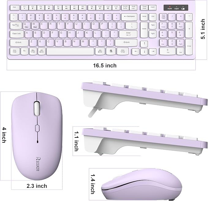 Wireless Keyboard and Mouse Combo Silent for Office and Home(Lilac) | 2.4G Full Size Silent Cordless Keyboard with Tilt Legs,3-Level DPI Quiet Mouse,for Windows/Mac OS/Desktop/Laptop/PC - Image 9