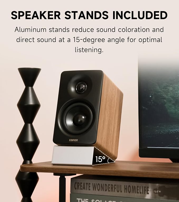 Edifier M60 Multimedia Speaker, 66W RMS Computer Speaker, Classic Oak | Bluetooth 5.3, Hi-Res Audio with LDAC, 3" Mid Bass & 1" Tweeter, USB-C AUX Inputs, Compact Desktop Speaker - Image 8