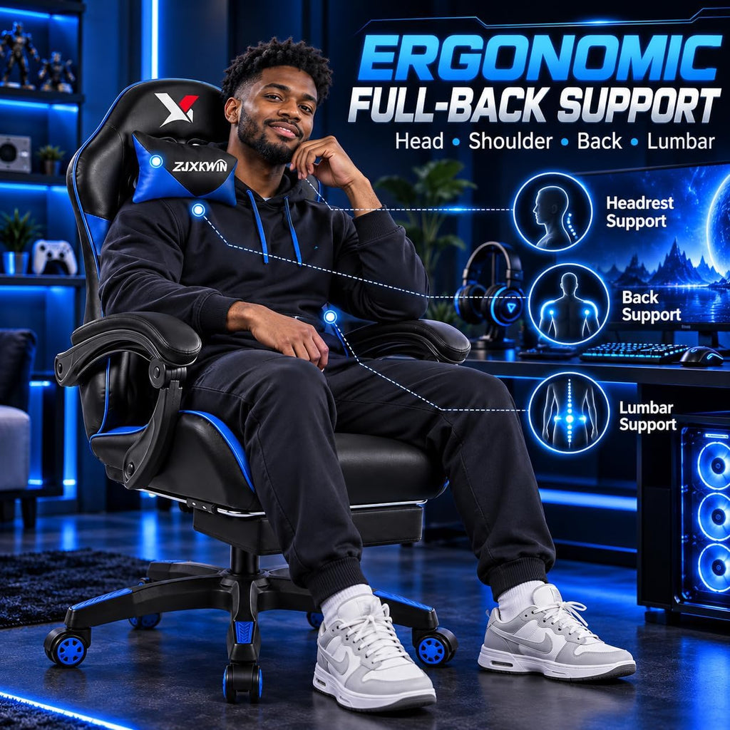Ergonomic Gaming Chair for Adults, 21" Wide Memory Foam Seat & Footrest - Image 6