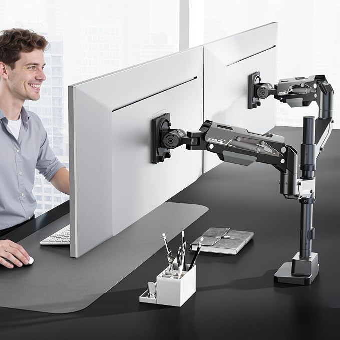 ARES WING Heavy Duty Dual Monitor Mount for 24-57 Inch, Black | Adjustable Stacked Gas Spring Desk Mount for 2 Ultrawide Screens, VESA 75/100/200mm Mount - Image 8