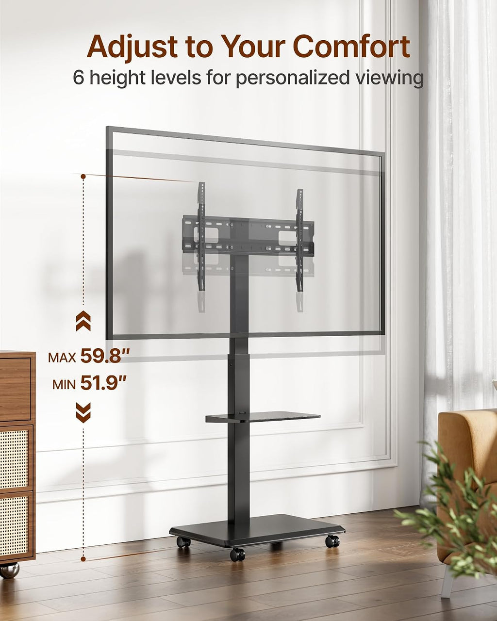 Steel Base Rolling TV Stand with Power Outlet for 32-75 inch TVs,BL - Image 5
