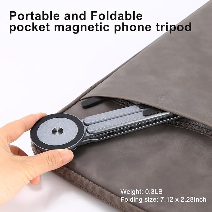 3-in-1 Foldable Magnetic Phone Tripod Stand, Portable Aluminum Alloy Adjustable Holder for Tablet, Laptop MacBook Pro/Air 10–16", Magnet Phone Mount Compatible with MagSafe iPhone Android - Image 5