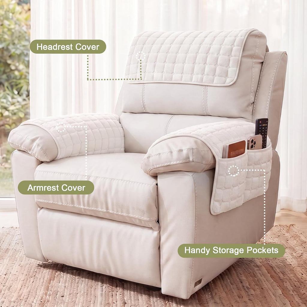 Universal Flannel Recliner & Armchair Covers with Pockets - Image 3
