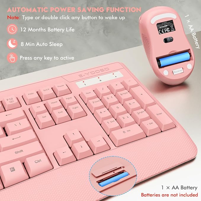 Wireless Keyboard and Mouse Combo, Full Size Ergonomic with Wrist Rest | 2.4GHz USB Receiver, 3 DPI Adjustable 6-Button Cordless Mouse for Computer, Laptop, PC, Windows - Image 3