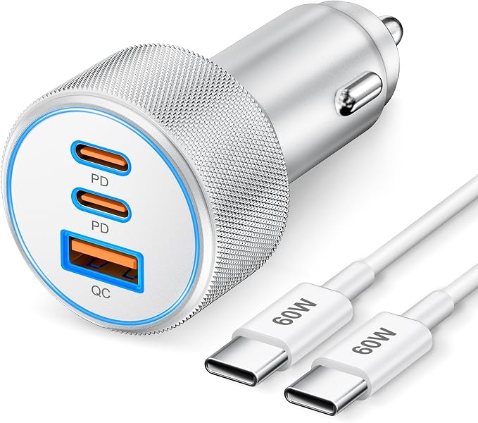 67W 3-Port Super Fast Type C Car Charger USB C for Samsung S26 S25 S24 S23 | iPhone 17/16/15 Pro Max, Android, Cigarette Lighter USB Charger Car Phone Adapter Accessories for Men Women + 3FT USB-C Cable by KENHAO