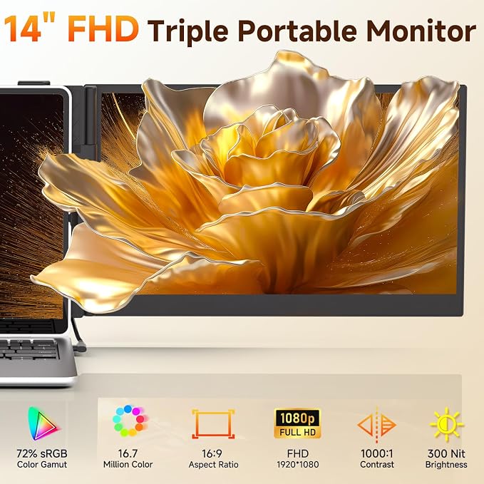 14" Laptop Screen Extender, 0.18" Ultra-Thin Laptop Monitor, Stable Damping Stand with 90° Rotation, 180° Rotation Dual Screen, Extra Compatible with Windows/Mac/Android/Switch/PS Fits 13"-17" Laptops - Image 4