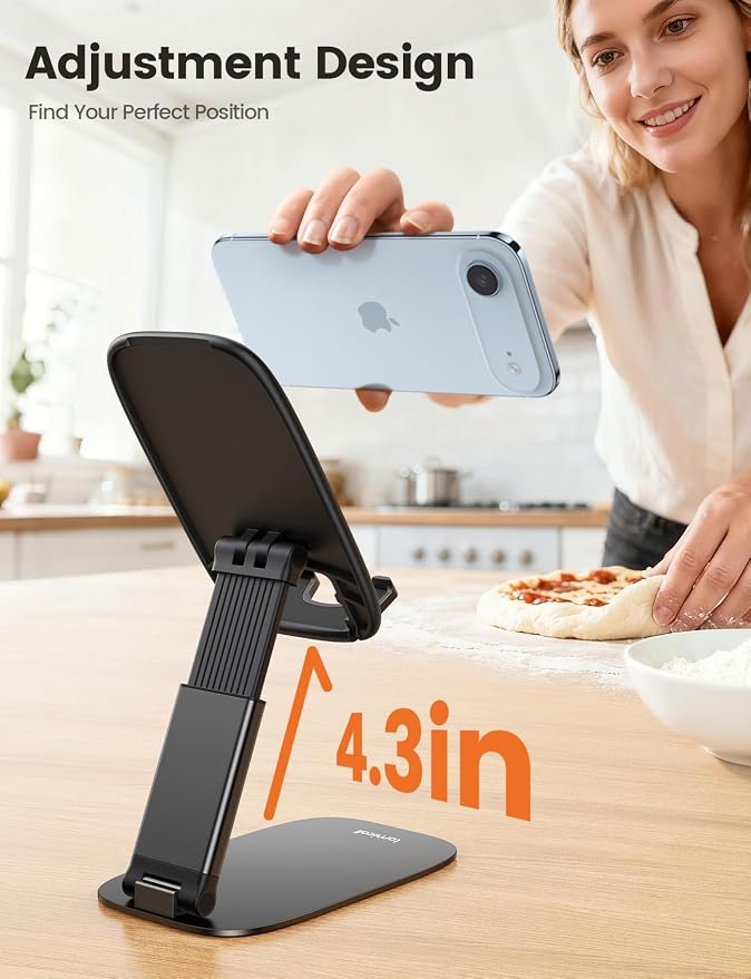 Lamicall Ultra-Thin Foldable Cell Phone Stand for Desk | 0.59" Slim Fold, Height & Angle Adjustable, Sturdy Metal Base, Thick Case Friendly for iPhone 17/16/15/14 Pro Max, Galaxy S26 - Image 5