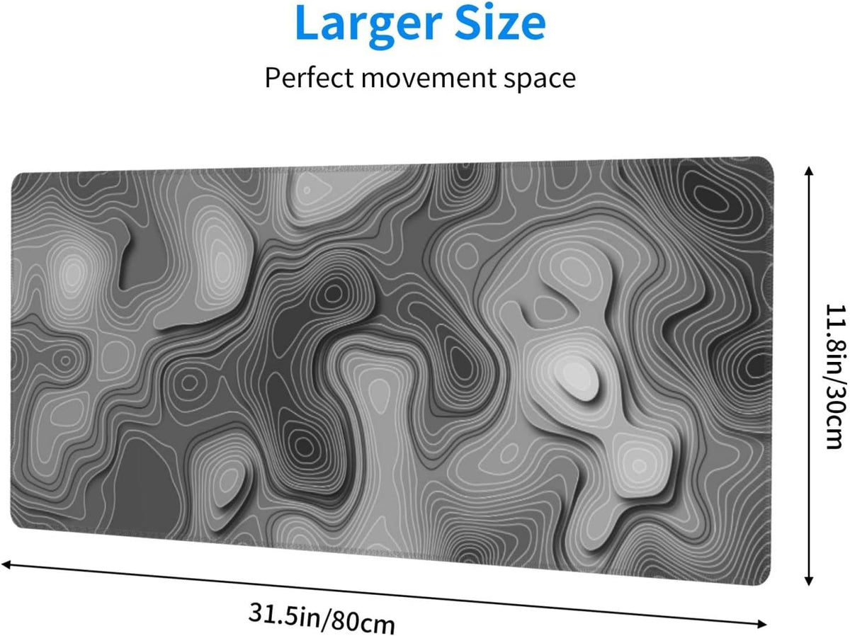 3D Topographic Map Mouse Pad Grey White Gaming Mouse Pad XL Desk Mat Large Desk Pad Non-Slip Rubber Base Keyboard Mouse Mat with Stitched Edges for Home Office Work - Image 2